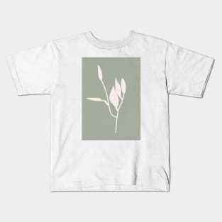 Minimal Boho Flower Sage Green Kids T-Shirt